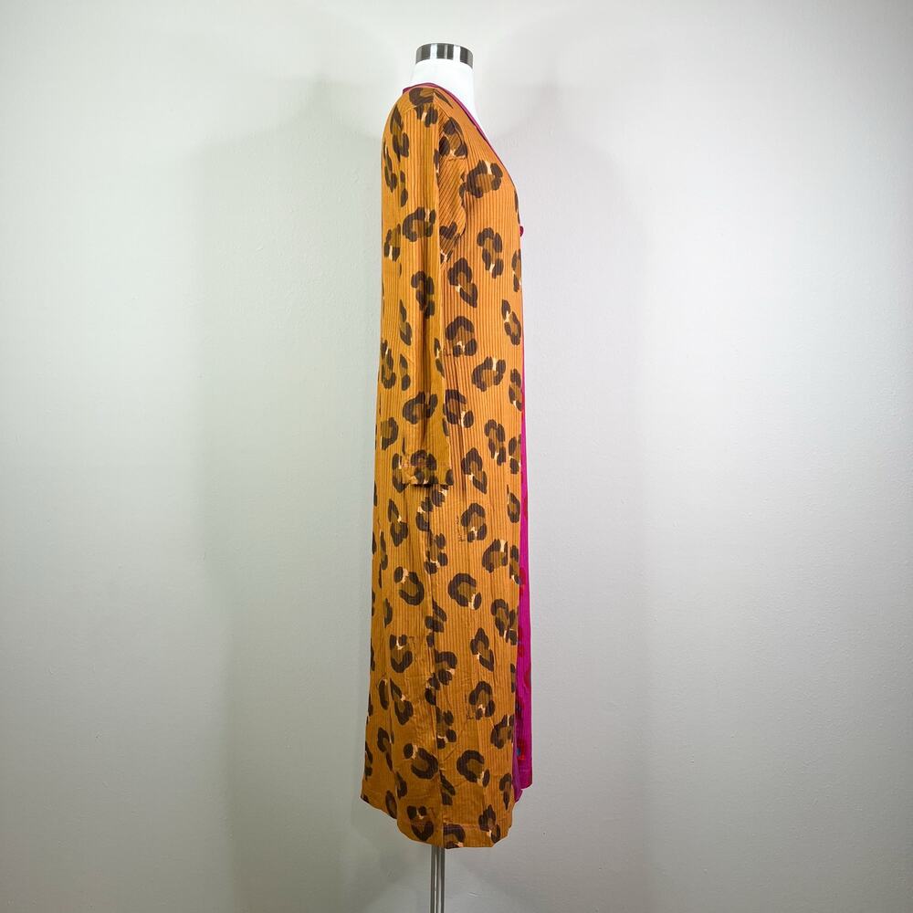 FARM Rio | Cheetah Leopard Print Contrast Pink Ribbed Duster Cardigan Sweater L - Picture 6 of 11
